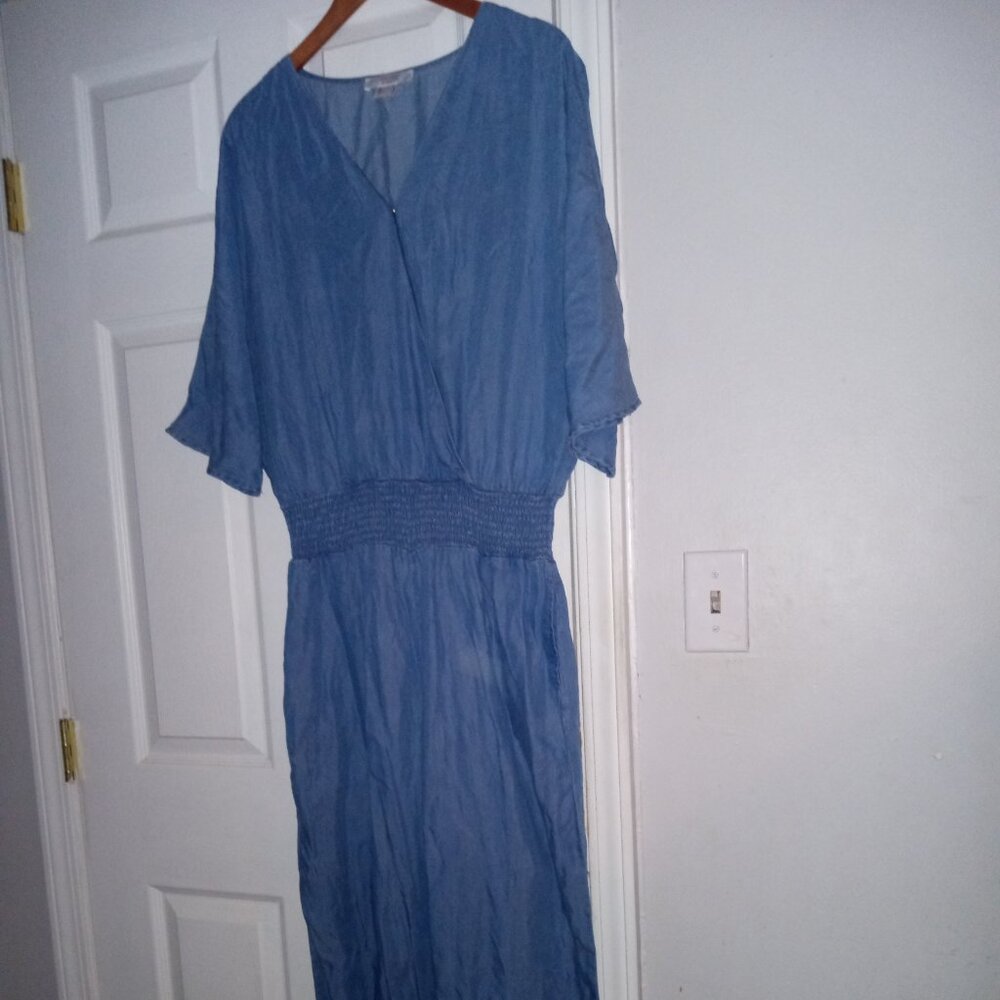 Venus Denim V Neck Jumpsuit with Smocked Elastic waistband Size 16
